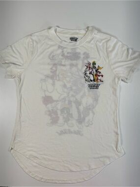Warner Bros. White Looney Tunes Logo Tee with Pink Accent